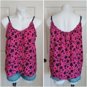 Justify star print ruffle trim button front cami sz L